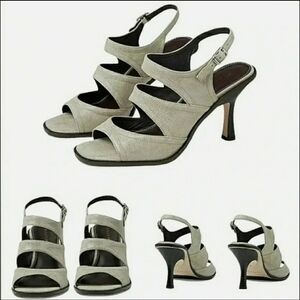 Chic Elegant Silver Gray Shimmer Formal  Slingback New